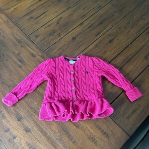 Ralph Lauren Girls / Baby Hot Pink Chunky Knit Button Up Long Sleeve Sweater